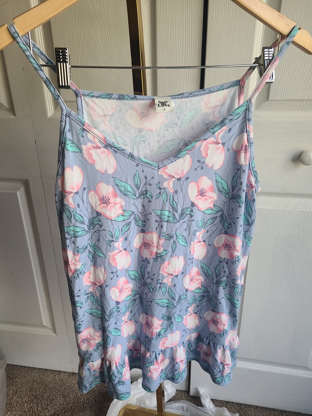 Sew In Love Blue Floral Camisole with Pink Blossoms